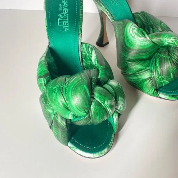 GIAMBATTISTAVALLI Maxi Green Marble Knot Mules Women's Heel Sandals Si…